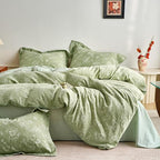 mixinni 100% Washed Cotton Cover Set, Reversible Vintage Green Floral Butterfly by mixinni