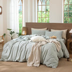 MooMee Gingham Duvet Cover Set 100% Washed Cotton Linen Like Textured - Image 8