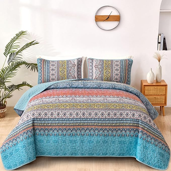 WONGS BEDDING Boho Queen Quilt Set, Lightweight Bed Decor Bedspread by WONGSBEDDING