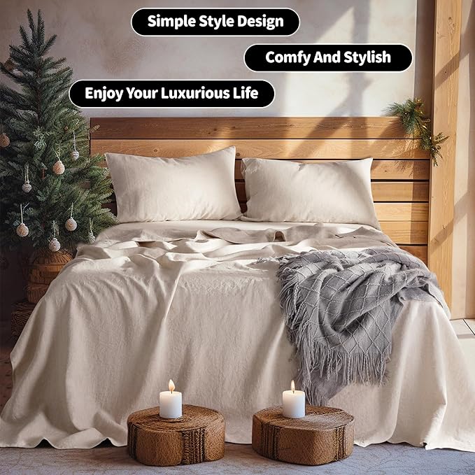 LBRO2M 100% Pure Linen Sheet Set Deep Pocket Up to 16" Bed Sheets Sets - Image 9