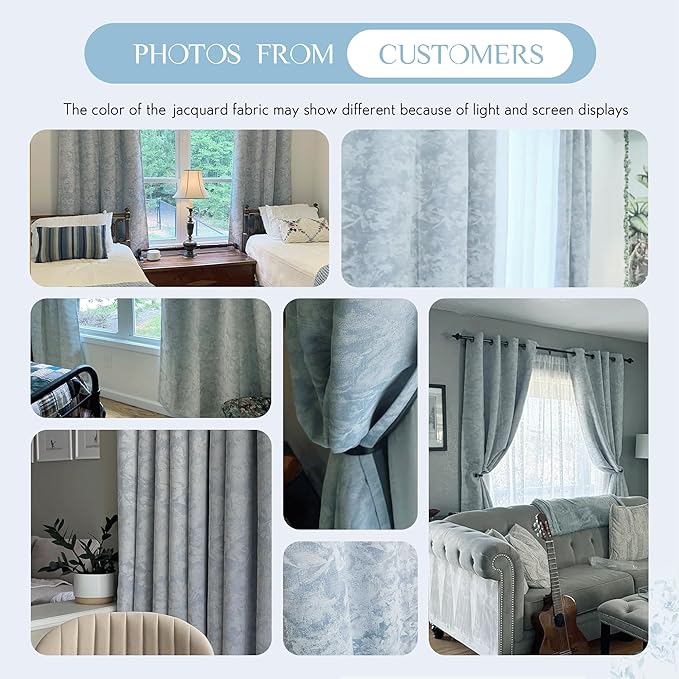 Beauoop Blue Floral Jacquard Blackout Curtains 96 Inches Long 2 Panels - Image 8