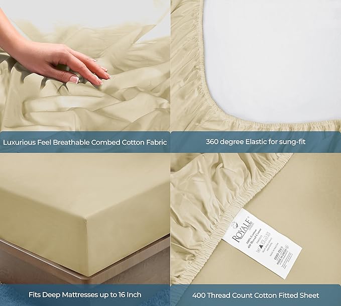 Royale Linens 400 Thread Count 100% American Grown Cotton Fitted Sheet Full Size - Image 5
