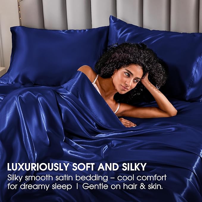 FreshCulture Satin Sheets Queen Size Bed Set- 4 Piece Luxury Soft Silky Queen - Image 6