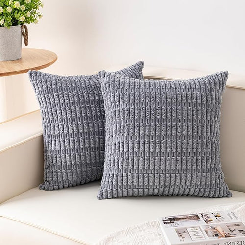 Aegero Pack of 2 Corduroy Decorative Throw Pillow Covers 24x24 InchSoft Striped by Unknown