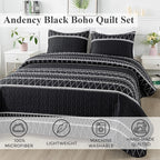 Andency Black Oversized Super King Quilt Set, 3 Pieces Boho Lightweight Soft - Image 2