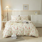 mixinni Boho Red Floral Girl Duvet Cover Set, Soft Cotton Twin Size 3-Piece by mixinni