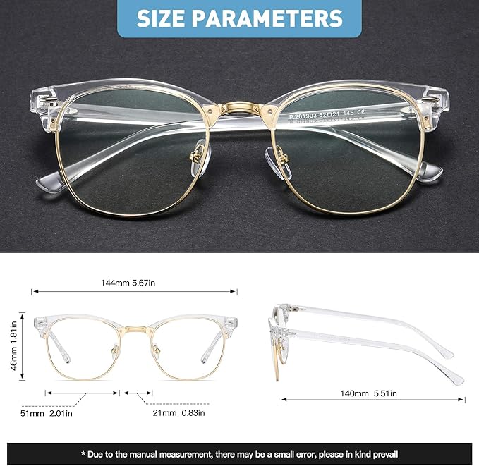 Blue Light Blocking Glasses Vintage Half Frame UV Clear Lens Anti Eyestrain - Image 3