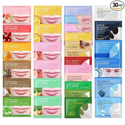 15 Pairs Under Eye Patches for Dark Circles, 15 Packs Lip Masks, Hydrating by Unknown