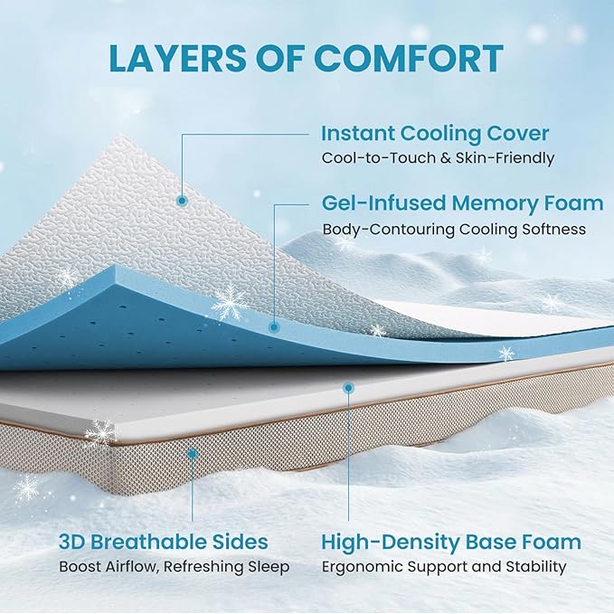 BedStory Cooling Mattress Topper Twin XL, 3 Inch Gel Infused Memory Foam Topper - Image 2