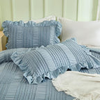 WONGS BEDDING Blue Comforter Set Queen, 3 Pieces Ruffle Farmhouse Shabby Chic - Image 5