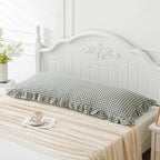 Green/White Plaid Ruffled Body Pillow Sham Washed Cotton Shabby Checkered - Image 2