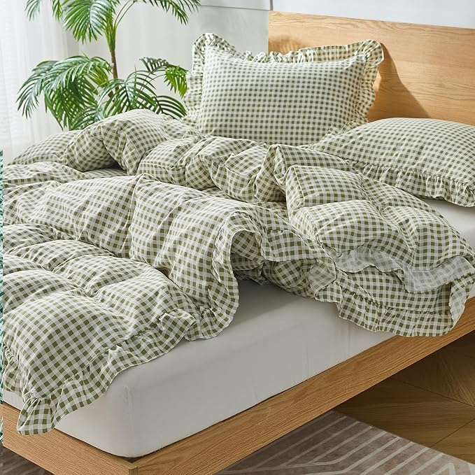 Gingham Duvet Cover King Size, 3 Pieces Soft Breathable Microfiber Plaid - Image 4