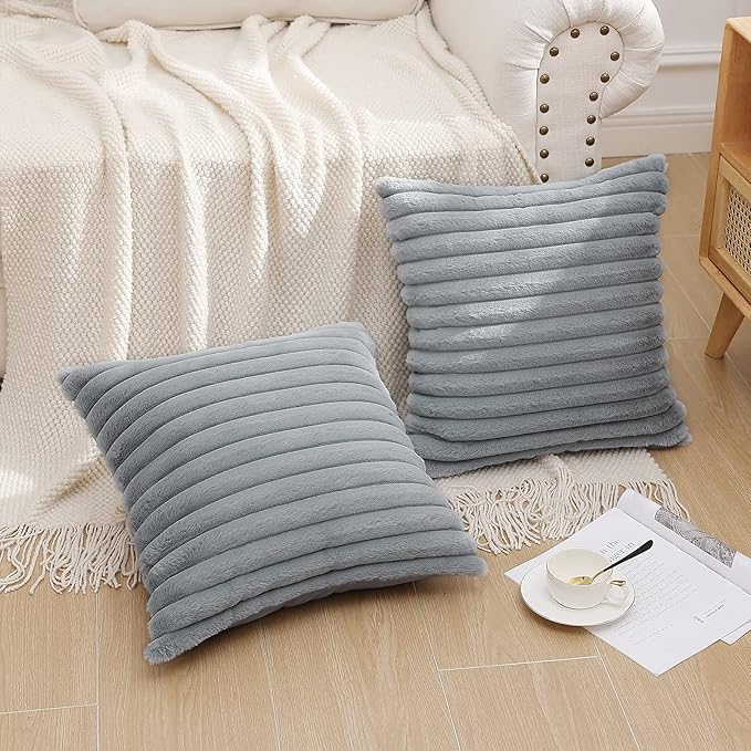 Pallene Faux Fur Plush Throw Pillow Covers 22x22 Set of 2, Luxury Soft Fluffy - Image 6