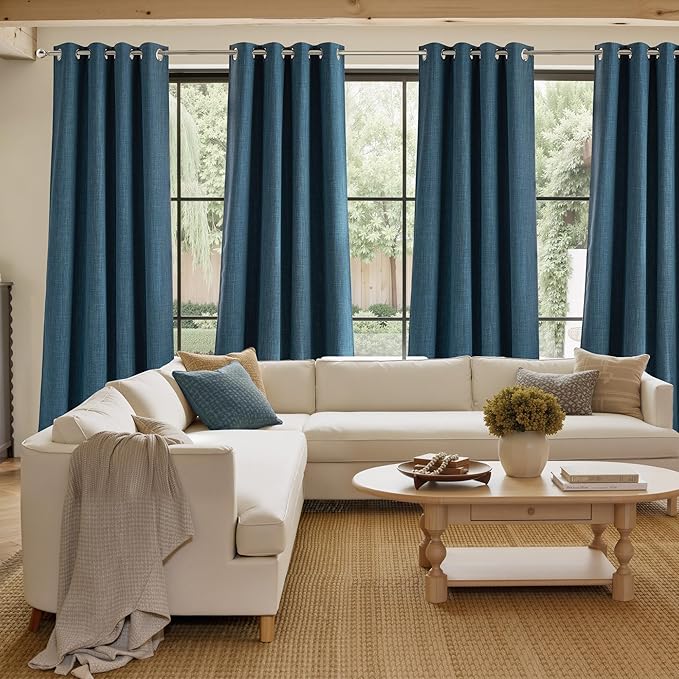 NICETOWN Faux Linen Stone Blue Blackout Curtains 84 inches Long - Image 4