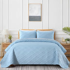 Yiran Ash Blue Quilt Set Queen Size, 3 Piece Reversible Bedspreads Bedding Set - Image 2