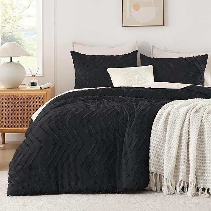 Andency Black California King Comforter Set, Boho Cal King Soft Warm Tufted by Andency
