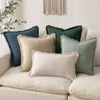 MIULEE Decorative Throw Pillow Covers Neutral Linen Fringe Throw Pillows Euro - Image 5