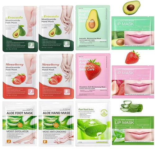 12PC Natural At-Home Spa Skincare Kit | Strawberry Aloe Vera Avocado Face Hand by Unknown
