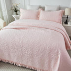 Brandream Light Pink Quilt Set King Size Cotton Shabby Chic Bedding Matelasse - Image 2