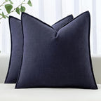 MIULEE Decorative Linen Pillow Covers 18x18 Inch Navy ​Boho Farmhouse​ ​Neutral by MIULEE