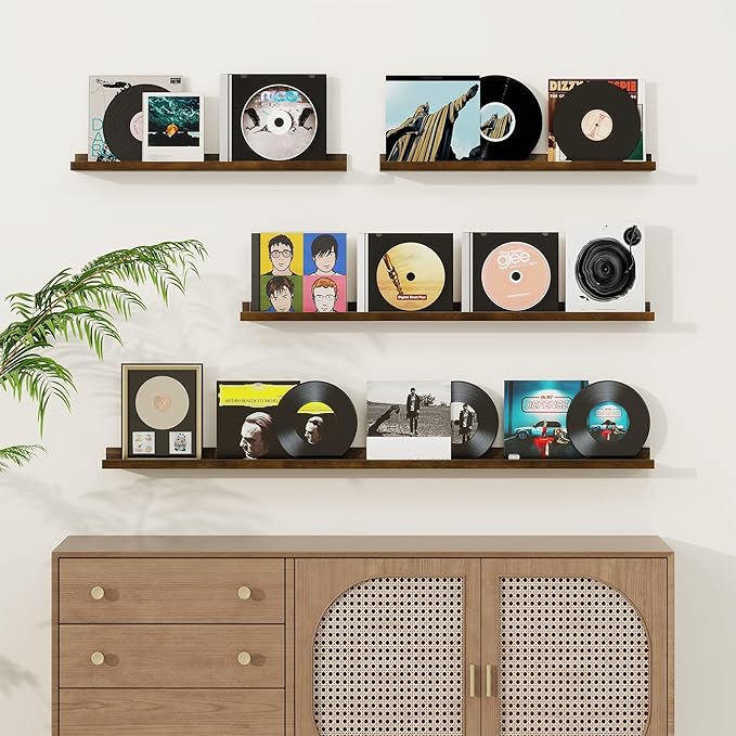 Fun Memories Picture Ledge Shelf, Solid Pine Wood Floating Shelves Set of 4 - Image 2