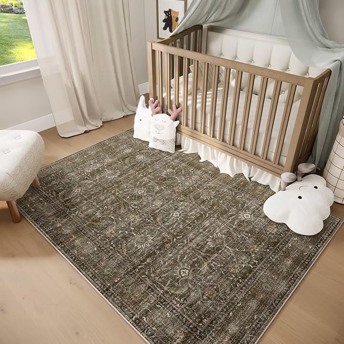 Washable 3x5 Entryway Rug, Boho Non-Slip Vintage Distress Small Rugs - Image 3