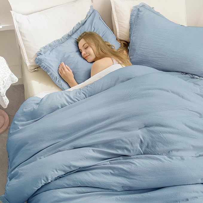 Andency Grayish Blue Comforter Set Full Size, 3 Pieces Boho Tassel Lightweight - Image 6