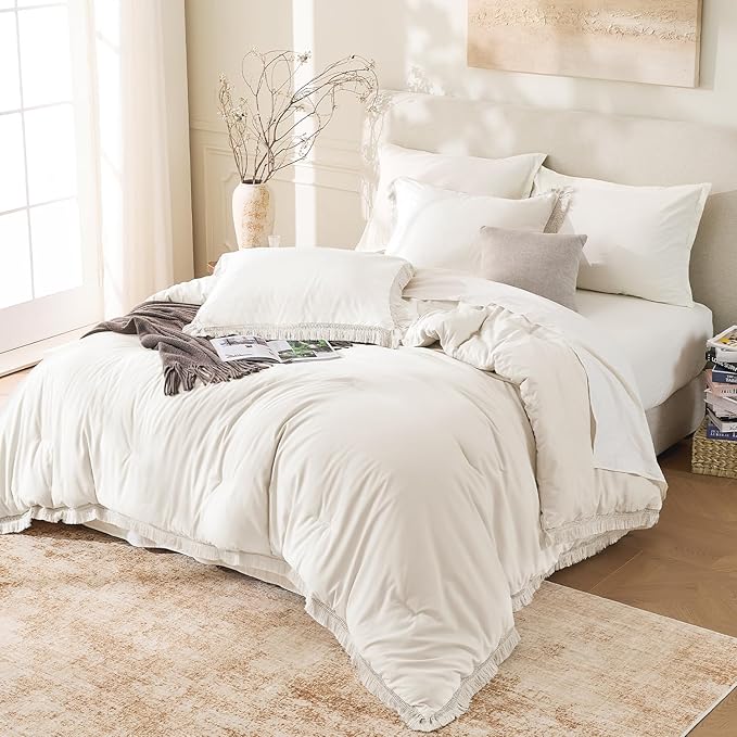 Andency Comforter Oversized King Beige 120x98, 3 Pieces Boho Winter Lightweight - Image 4