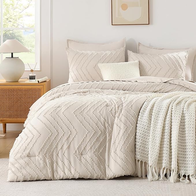 Andency Oversized Super King Plus Comforter Set 128x120 Beige, Extra Large King - Image 2
