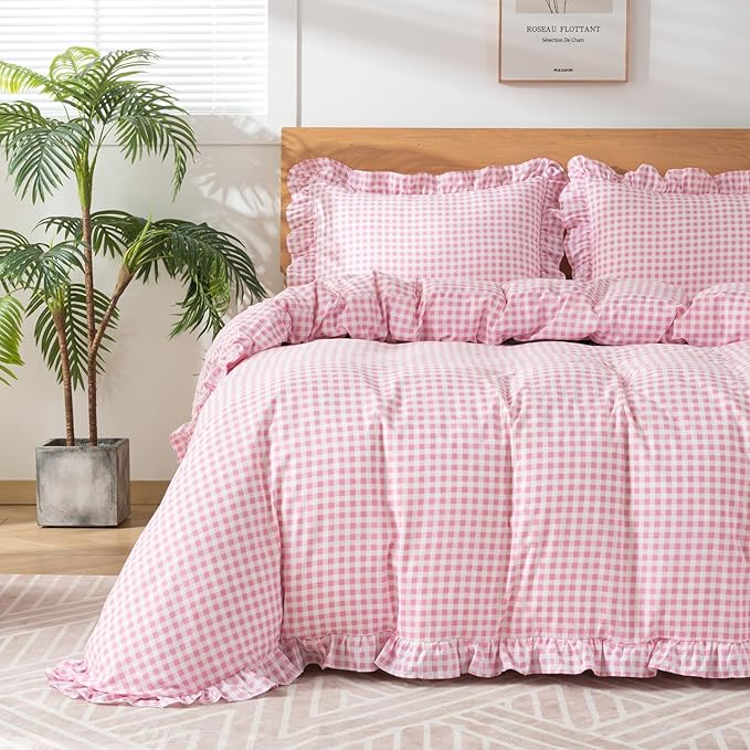 Gingham Duvet Cover King Size, 3 Pieces Soft Breathable Microfiber Plaid by Kisswish