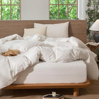 MooMee Striped Duvet Cover Set 100% Washed Cotton Linen Like Textured - Image 4