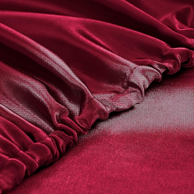 Homiest Burgundy Satin Fitted Sheet Twin Size, Deep Pocket, Luxury & Ultra Soft - Image 4