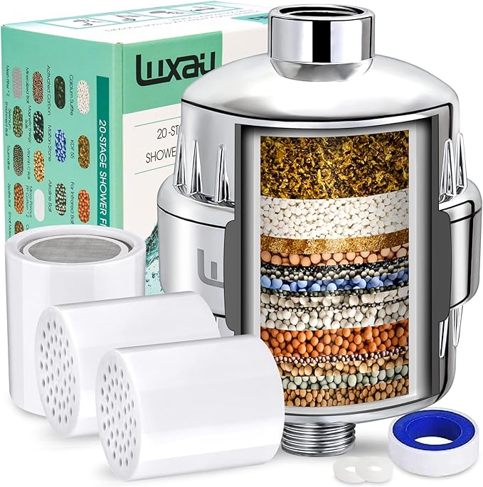 20 Stage Shower Filter w/ 3 Cartridge, Shower Head Filter, Improve Skin Hair by Luxau
