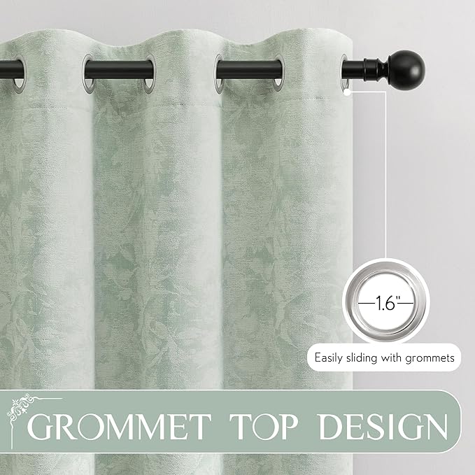 Beauoop Green Floral Jacquard Blackout Curtains 90 Inches Long 2 Panels - Image 6