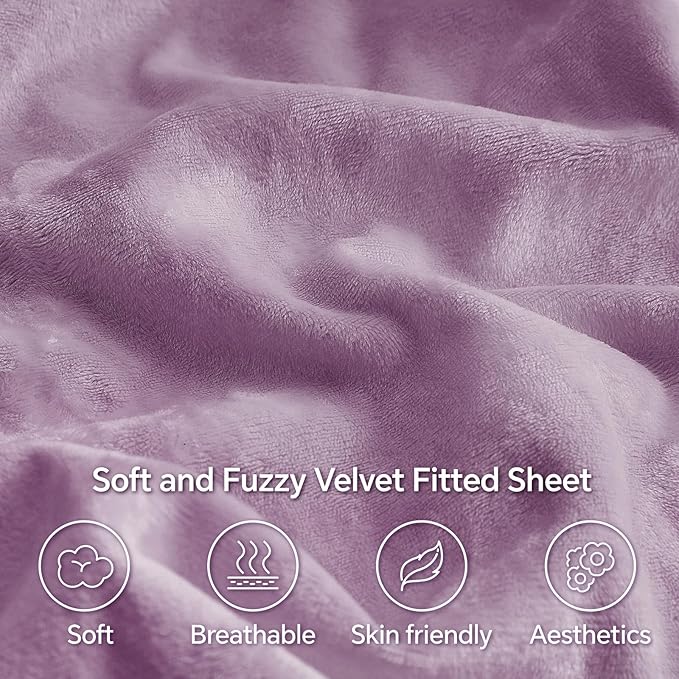 BEDELITE Velvet Fitted Sheet and Pillowcase Set, Luxury Soft Fuzzy Bottom Sheet - Image 3