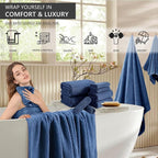8 Piece Bath Towel Set Navy |2 Oversized Large Bath Sheet, 2 Hand Towels - Image 2