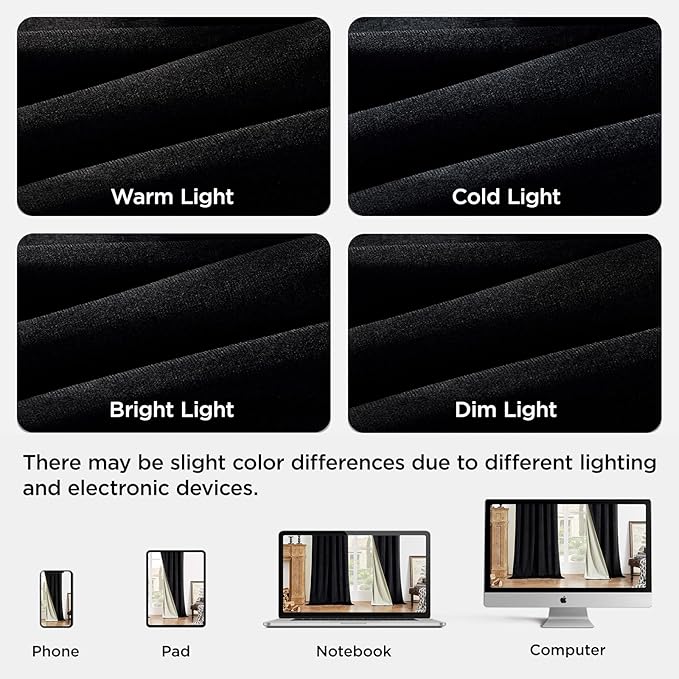 Joydeco Black 100% Blackout Curtains 120 Inch 2 Panels, Luxury Thermal - Image 8