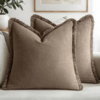 MIULEE Decorative Throw Pillow Covers Neutral Linen Fringe Throw Pillows Euro by MIULEE