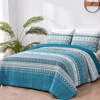 WONGS BEDDING Boho Queen Quilt Set, Teal and Blue Bohemian Quilt Bedding Set - Image 2