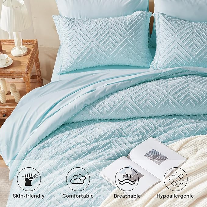 Zzlpp Twin Comforter Set 5 Pieces, Light Blue Tufted Bed in a Bag - Image 3