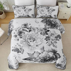 WONGS BEDDING Grey Boho Floral Quilt Set King, 3 Pieces Elegant Gray Flower - Image 3