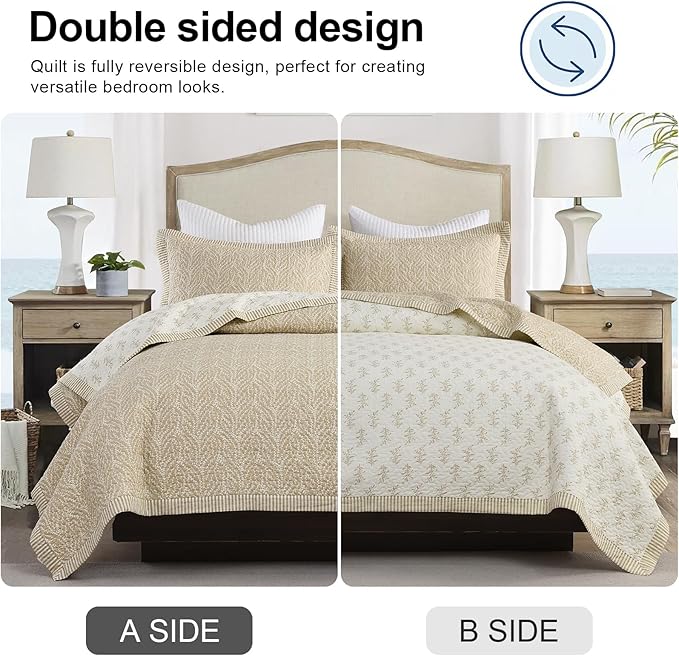 SahSahCasa Quilt Set Queen Size, 100% Cotton Quilt Bedding Set Bedspread - Image 5