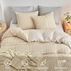 WARMDERN Khaki Boho Duvet Cover Set Full Size, Striped Textured Tufted Bedding - Image 3