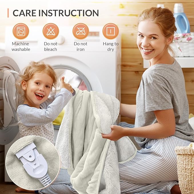 HOMLYNS LuxeHeat Heated Blanket Electric Blanket King Size, Soft Flannel Sherpa - Image 9