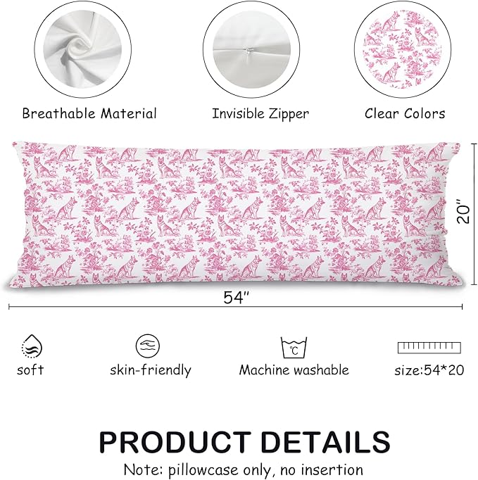 Pink Chinoiserie German Shepherd Dog 20x54 Body Pillow Cover - Image 2