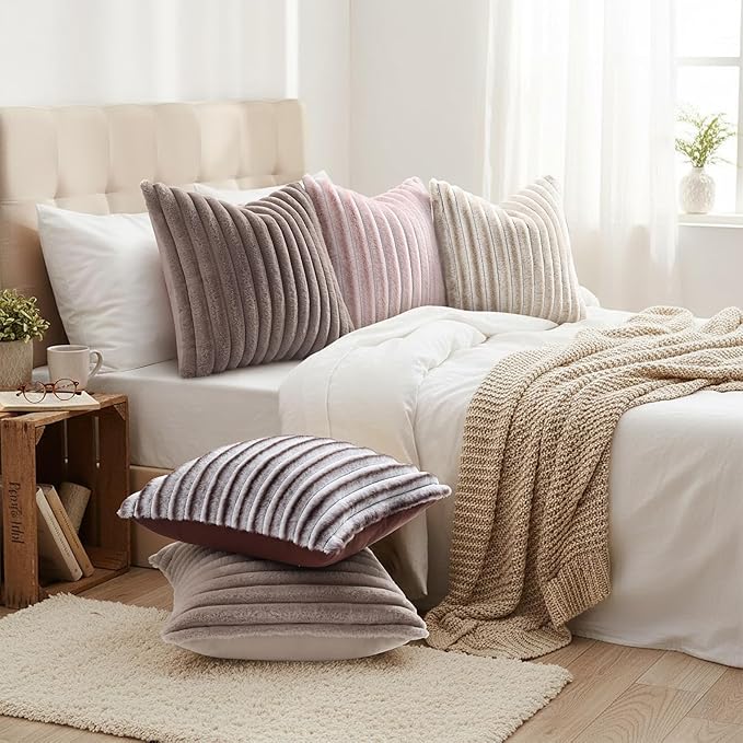 decorUhome Cozy Faux Fur Throw Pillow Covers 18x18 Set of 2 Decorative Soft - Image 6