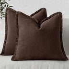 MIULEE Decorative Throw Pillow Covers Neutral Linen Fringe Throw Pillows Euro by MIULEE