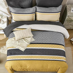 WONGS BEDDING Yellow Grey Queen Comforter Set 7 Pieces, Boho Striped Bed in a - Image 3