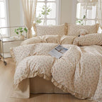 mixinni Beige Floral Duvet Cover King Size, 100% Cotton Cute Strawberry Floral by mixinni