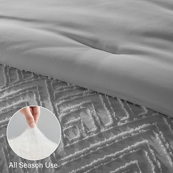 Zzlpp Twin Comforter Set 5 Pieces, Light Grey Tufted Bed in a Bag - Image 6